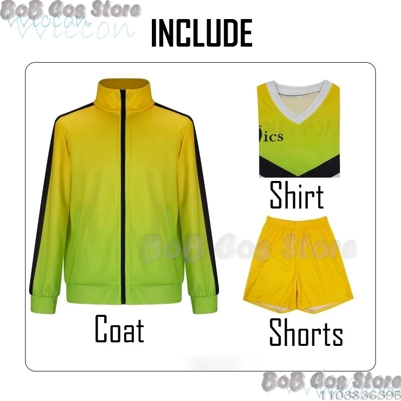 Itachiyama Institute Uniform Sakusa Kiyoomi Anime Cosplay Costume Volleyball Boy NO 10 Uniform SKS Coat T-shirt Set Green Yellow