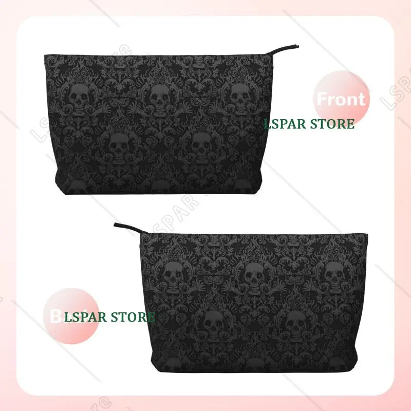 Goth Gothic Black Skull Damask Pattern Toiletry Bag Women Travel Cosmetic Makeup Organizer Lady Portable Storage Dopp Kit Case