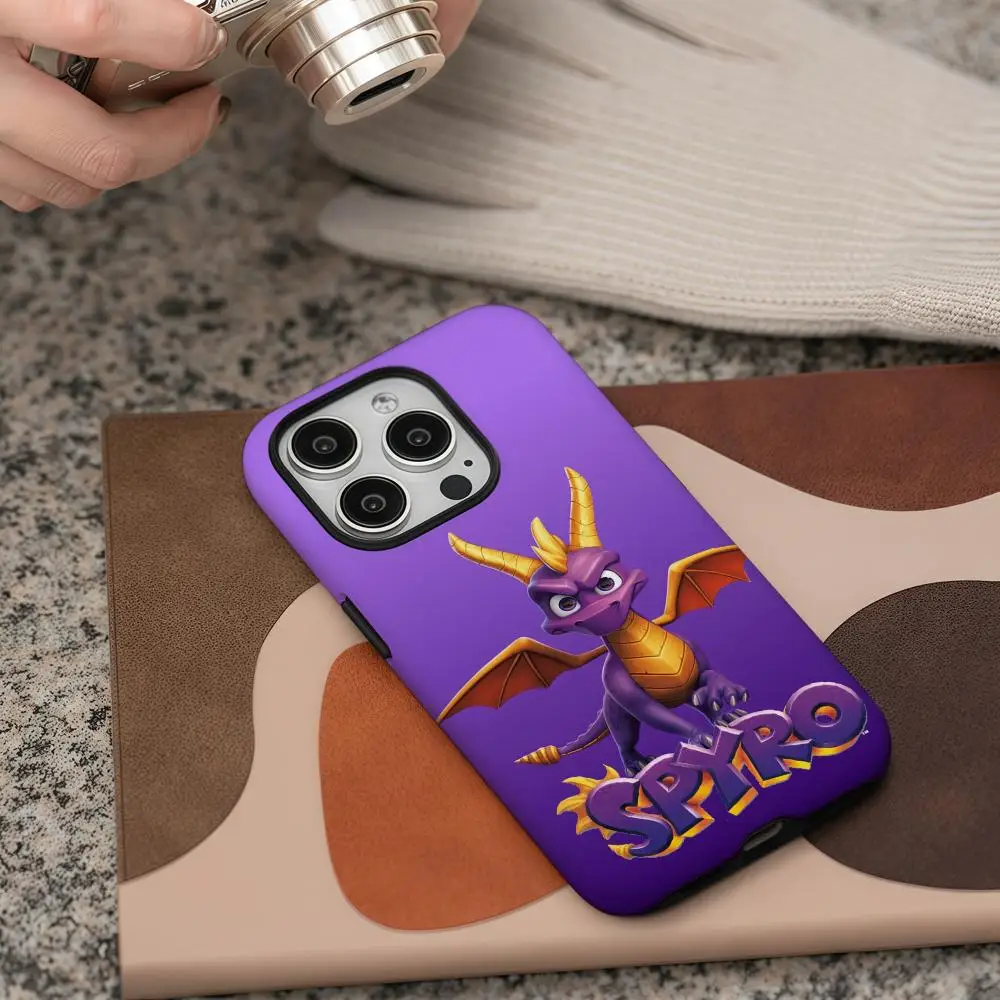 Custodia per telefono Game S-Spyro Series Dragon per iPhone 17 16 15 14 13 12 Pro Max Plus Guscio rigido liquido a doppio strato HD lucido