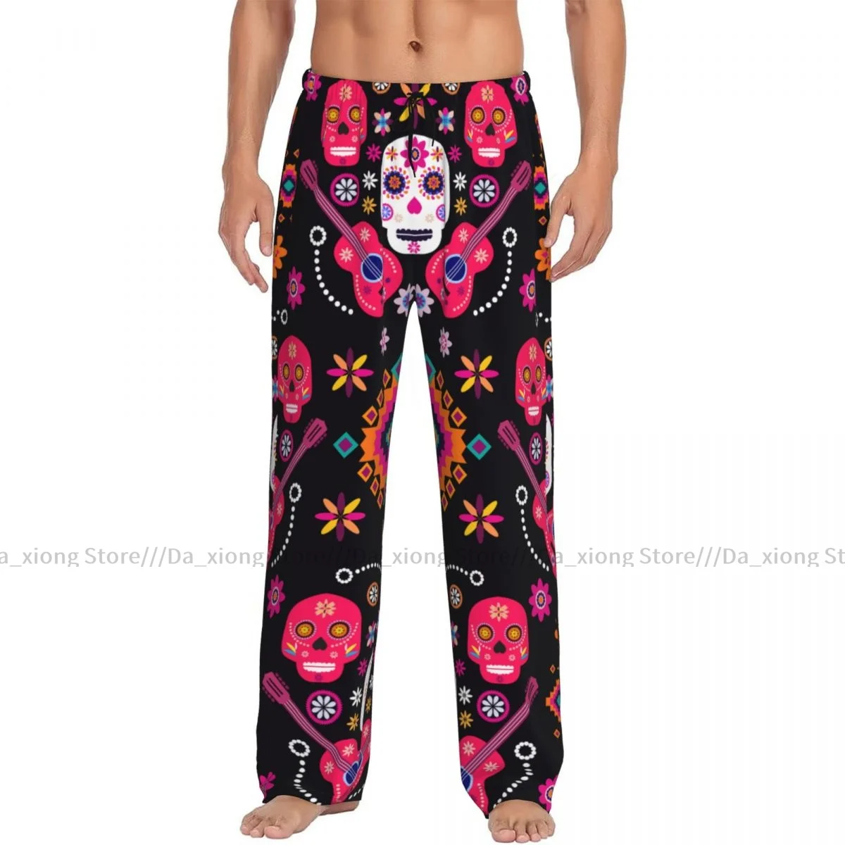 Men's Casual Pajama Sleeping Pants Mexican Sugar Skulls And Flowers Lounge Loose Trousers Comfortable Nightwear