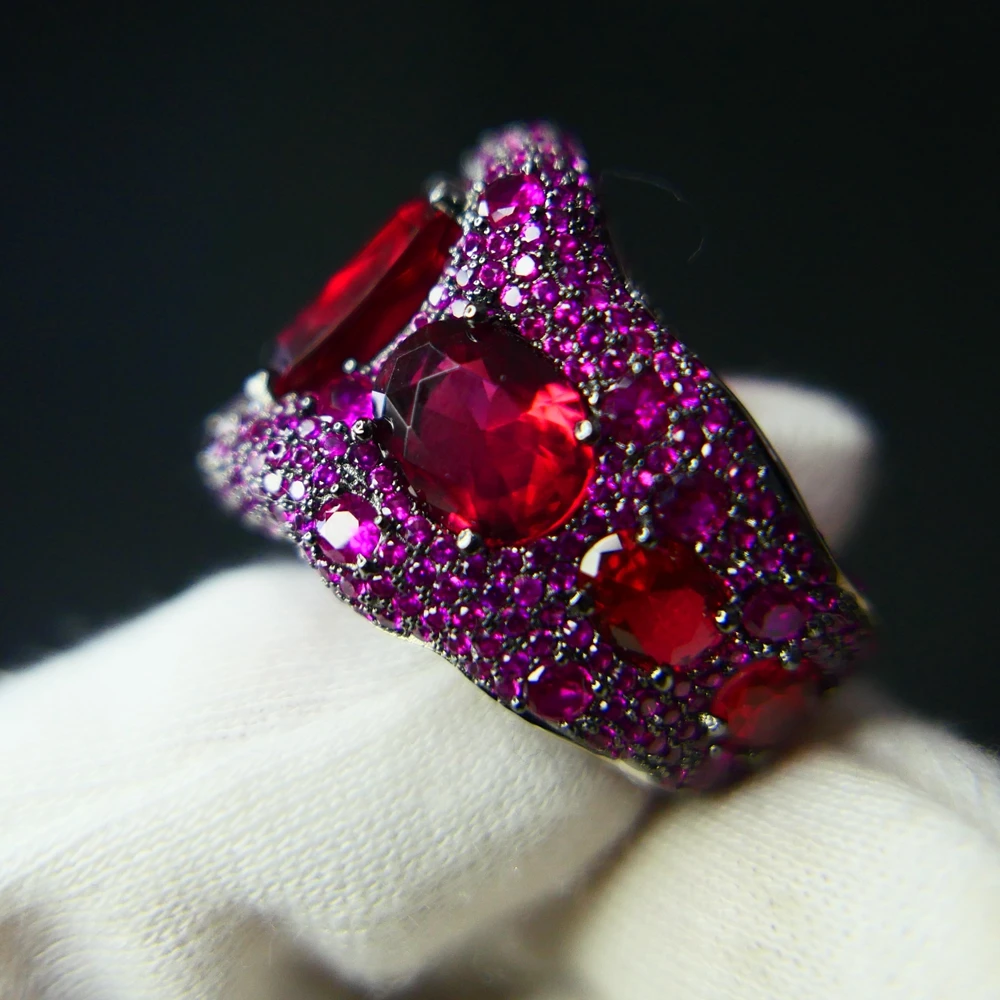 Imagem -06 - Anéis de Diamante em Prata Esterlina para Mulheres Joias Finas Pedras Grandes de Rubi Vermelho Alto Carbono Artesanato Pesado Luxuoso Sólido