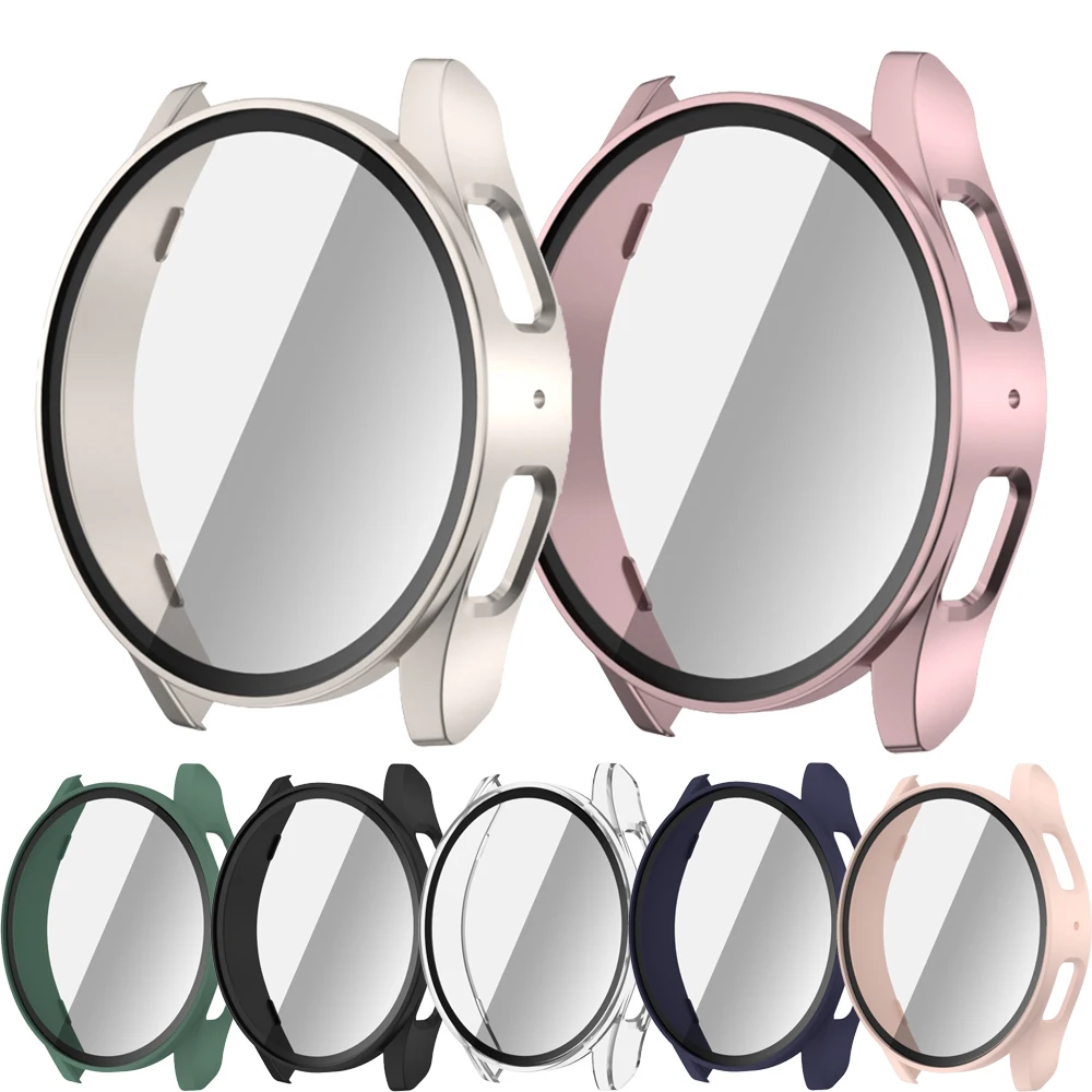 Gehärtetes Glas + PC-Abdeckung für Samsung Galaxy Watch4 5 6 7 44 mm 40 mm, alle Abdeckungen, schützende Bumper-Hülle, Galaxy Watch7 Zubehör