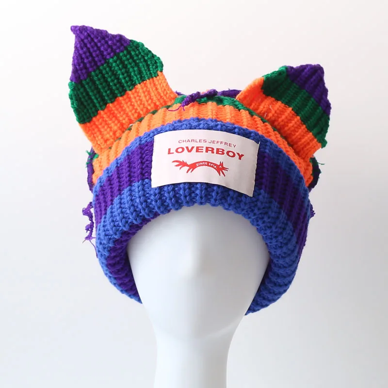 Loverboy Cat Ear Knit Hat Double-layer Warm Pig Ear Woolen Hat
