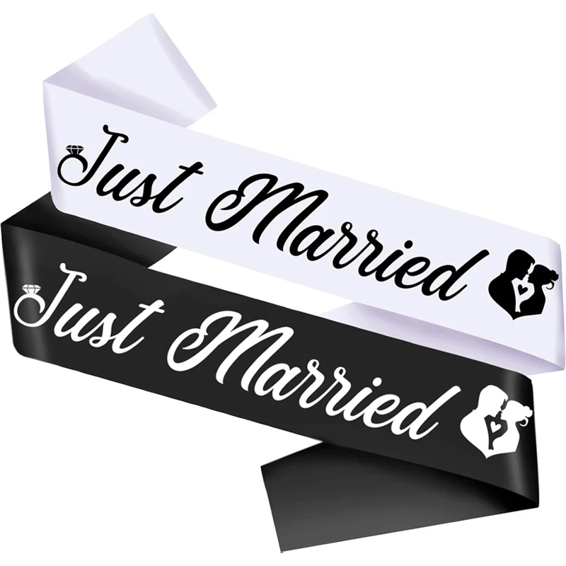 

2pcs Just Married Black White Sash Set Wedding Bachelorette Party Bridal Shower Decoration Supplies Engagement Gifts Photo Props