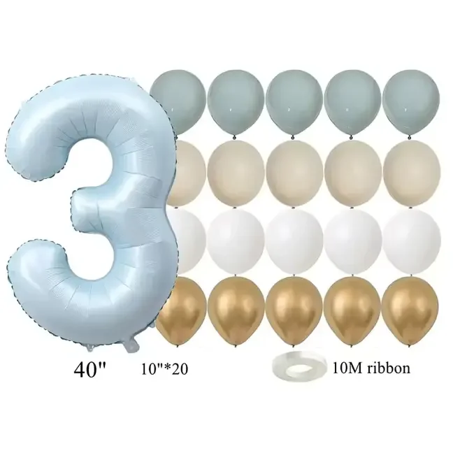 22 teile/satz Baby Blau Serie Latex Ballon Vintage Blau Folie Anzahl Ballon Für jungen Geburtstag Party Jahrestag Dekoration Versorgung – Detail 6