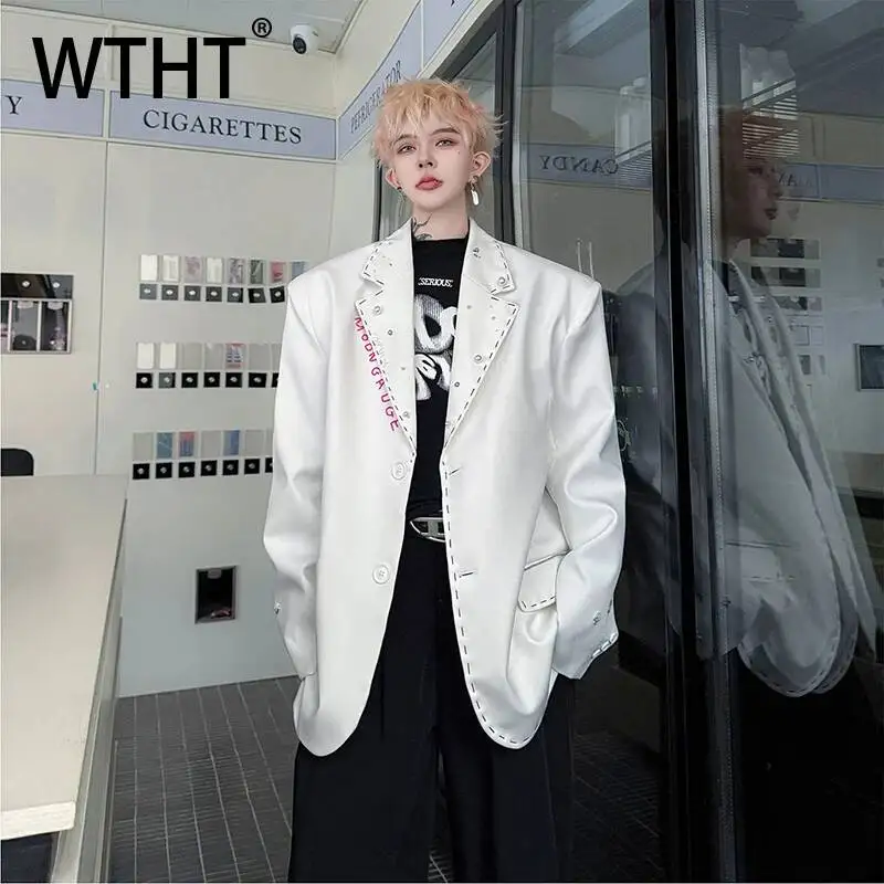 

WTHT Fashion Men's Letter Embroidery Beads Design Blazer Coat Trendy 2026 Summer Long Sleeves Single Breasted Jacket Male 2A3096