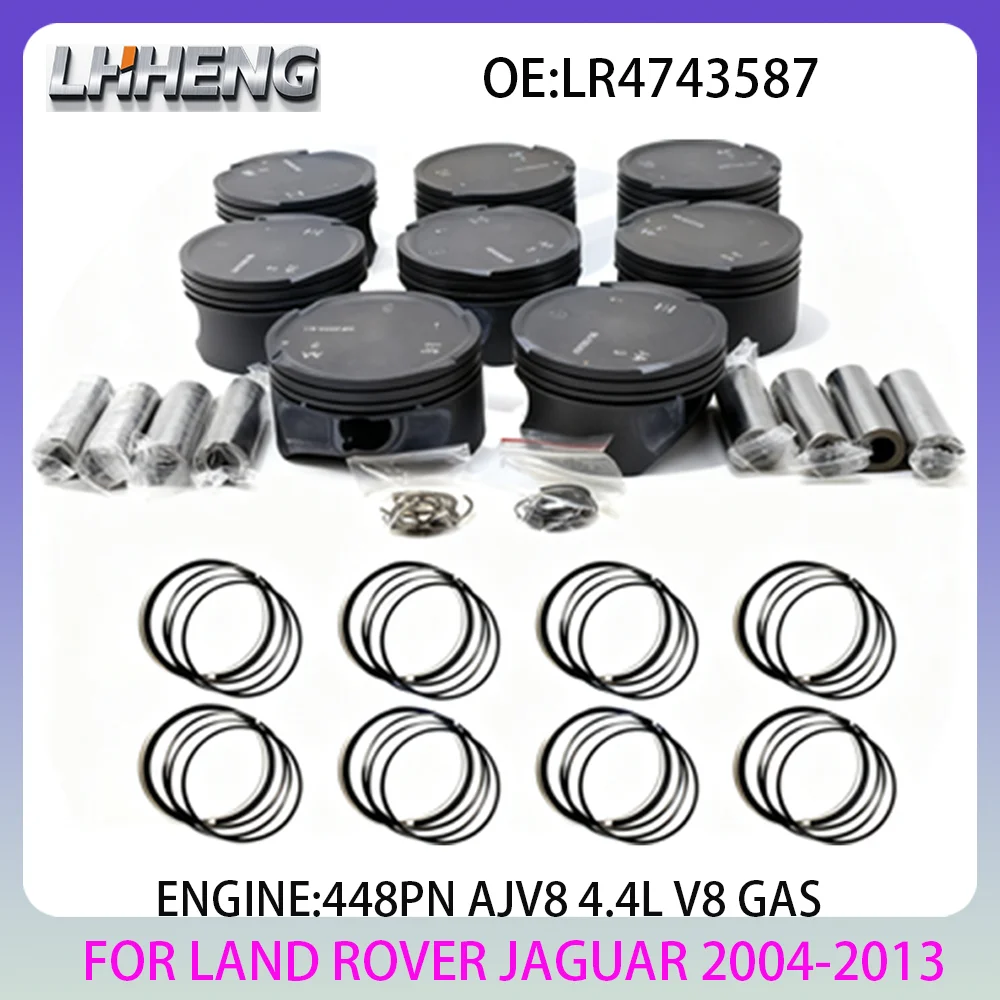 

448PN Engine Piston & Rings Set For LAND ROVER RANGE ROVER RANGE ROVER SPORT DISCOVERY 4.4L 4.4 L T V8 GAS 04-13 AJV8 LR4743587