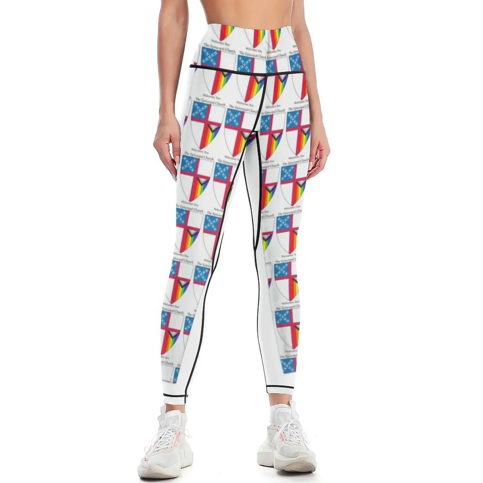 Episcopal Church Shield with Progressive Pride Flag Vertical Rainbow - Welcomes You 2 Leggings