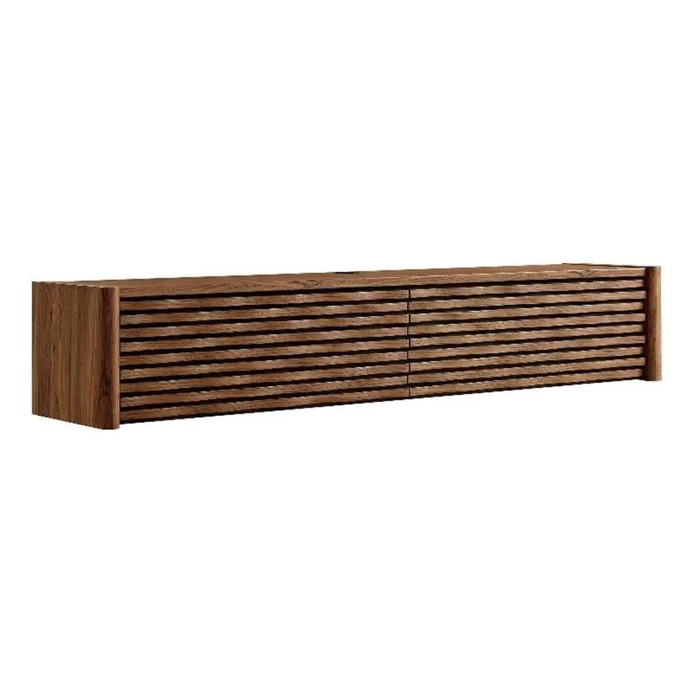 Mid-Century Modern Floating TV Stand Wall-Mounted Entertainment Console Hinged Door Cable Management 71-Inch Walnut, Customized