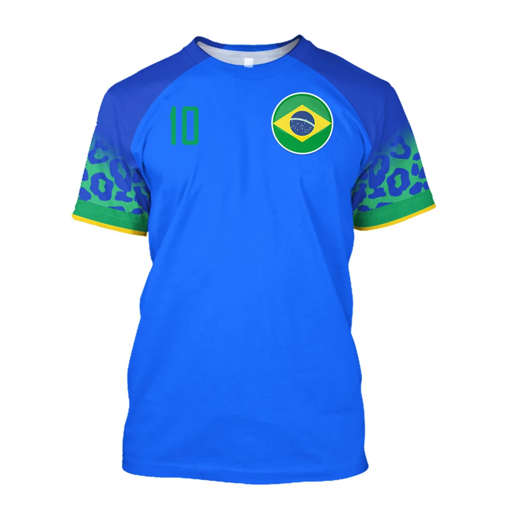 Men\'s Soccer Shirt, Running Sports Leisure Fitness Blue Summer Dried Crew Neck Short Sleeve Top for Men and Women in Brazil 2023