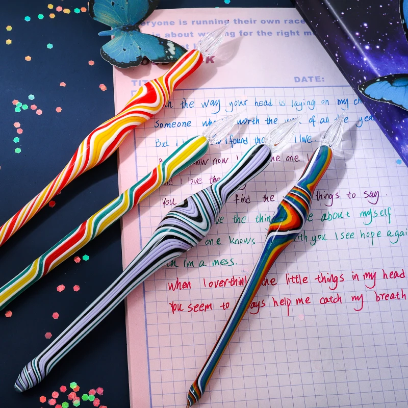 Magic Graffiti Colorful Glass Dip Pen, Signature Pen Student Writing Gift Pen