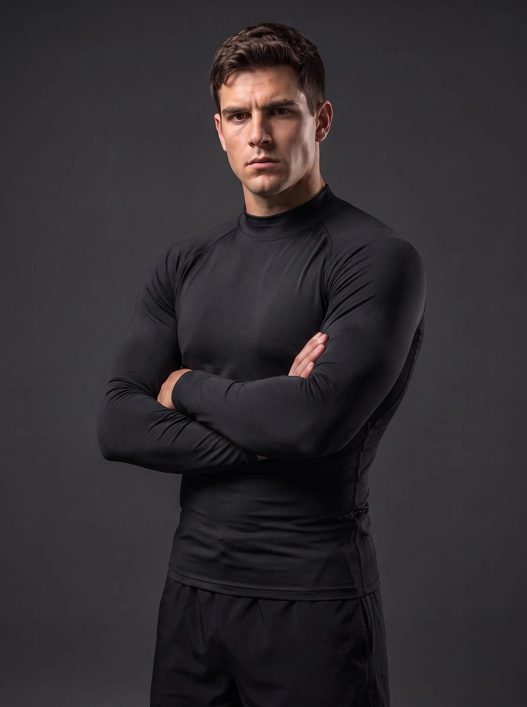Herren-Kompressions-Langarmshirt mit hohem Kragen, schnelltrocknend, dehnbar, eng anliegend, Sport-Unterhemd für Laufen, Joggen, Fitness im Gym – Detail 7