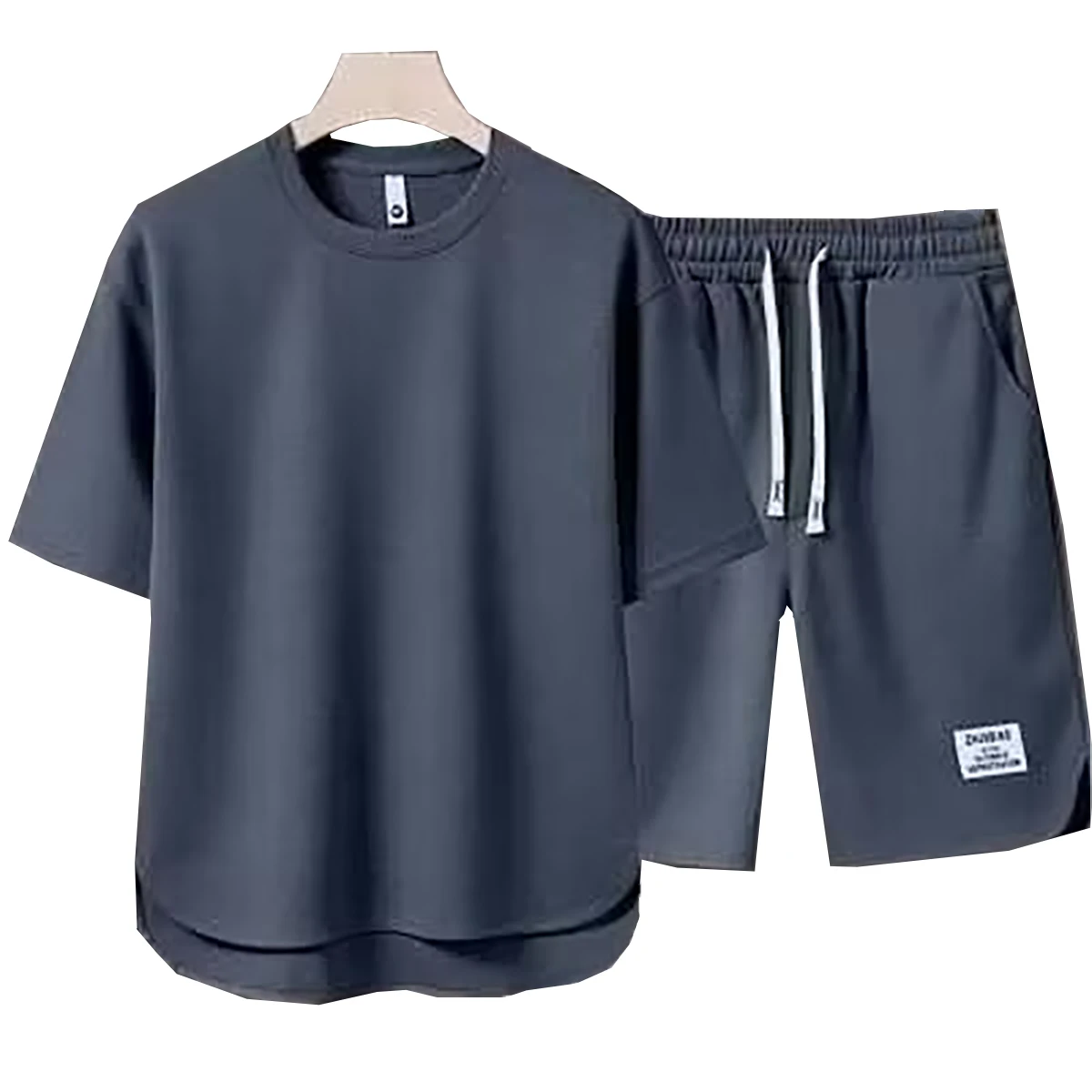 Men's Short Sleeved T-shirt Casual Shorts Set Round Neck Solid Color Sports Breathable Spring Summer Young Couple Outfit