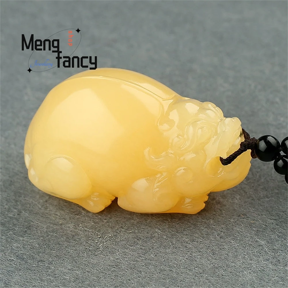 

Natural Yellow Jade Handheld Ornament Cabbage Ox and Pig in the Chinese Zodiac Pixiu Elephant Mascot Handicraft Holiday Gifts