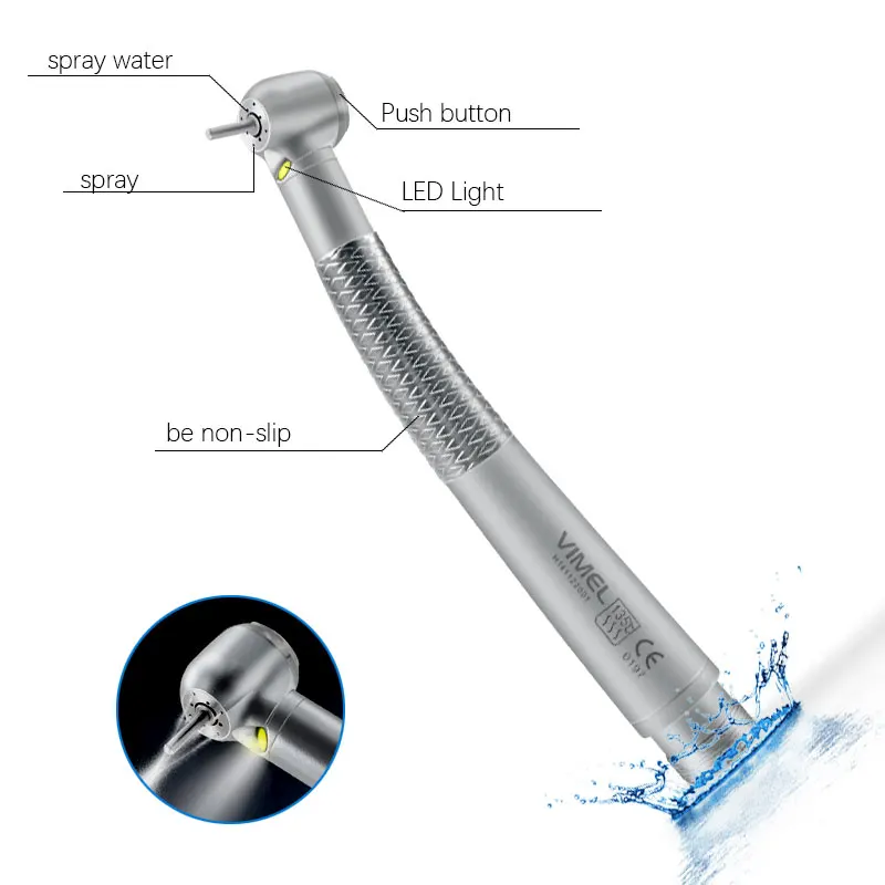 Dental E-generator LED High Speed Handpiece Air Turbine 2/4 Hole 4-Point Spray Low noise Dental High Speed Handpiece