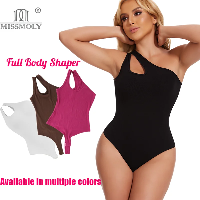 

Women Sloping One-shoulder Shapewear Hollow Out Ribbed Bodysuit Sexy Corset Butt Lifter Tummy Control Body Shaper Slimming Thong