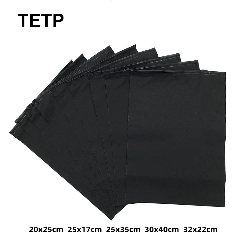 TETP 50Pcs Black Frosted Zipper Bags Home For Clothing T-shirt Dress Pants Swimsuit Towel Storage Packaigng Bag With Air Hole