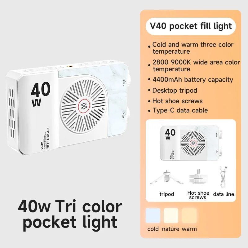 40W LED Camera Light 2800K-9000K RGB Video Light 4400mAh Rechargeable Photography Lighting Portable Light Panel
