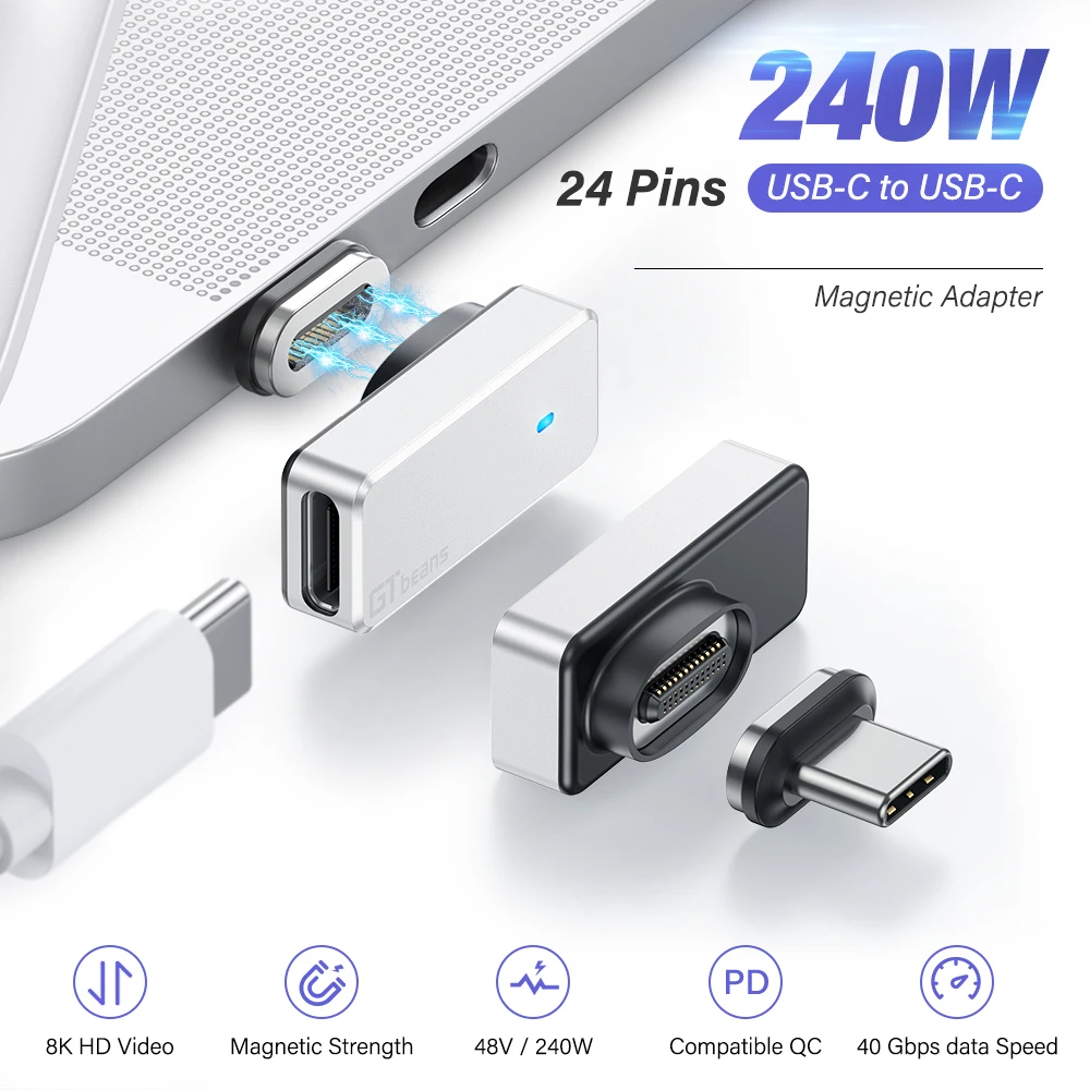 USB C Magnetic Adapter PD 240W Fast Charge USB4 40Gbps 8K@60Hz  for Thunderbolt 3/4 Steam Deck PS5 MacBook Pro/Air Laptop Phones