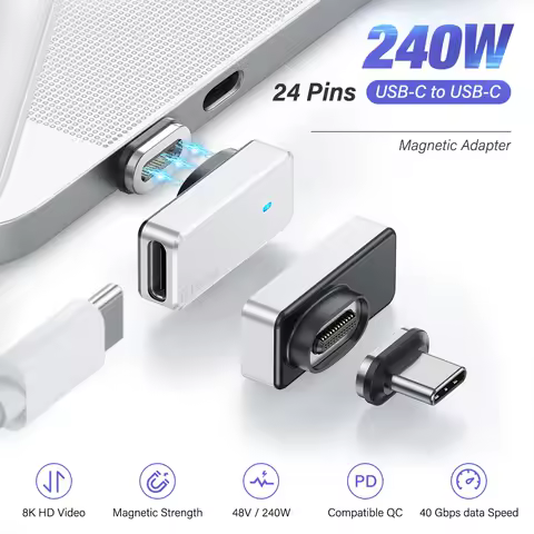 USB C Magnetic Adapter PD 240W Fast Charge USB4 40Gbps 8K@60Hz for Thunderbolt 3/4 Steam Deck PS5 MacBook Pro/Air Laptop Phones