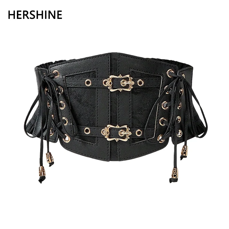 

HERSHINE женский черный модный эластичный широкий пояс с пряжкой, Y2K готический аксессуар для платья в стиле Харадзюку в стиле панк, весна, лето