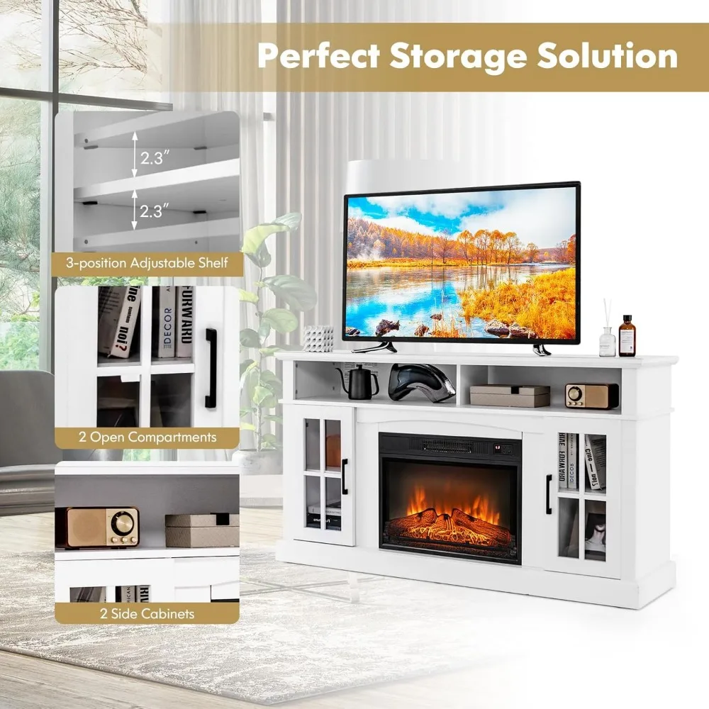 65 Electric Fireplace TV Stand with 1400W Heater, Remote Control, 6H Timer, 3-Level Flame Settings