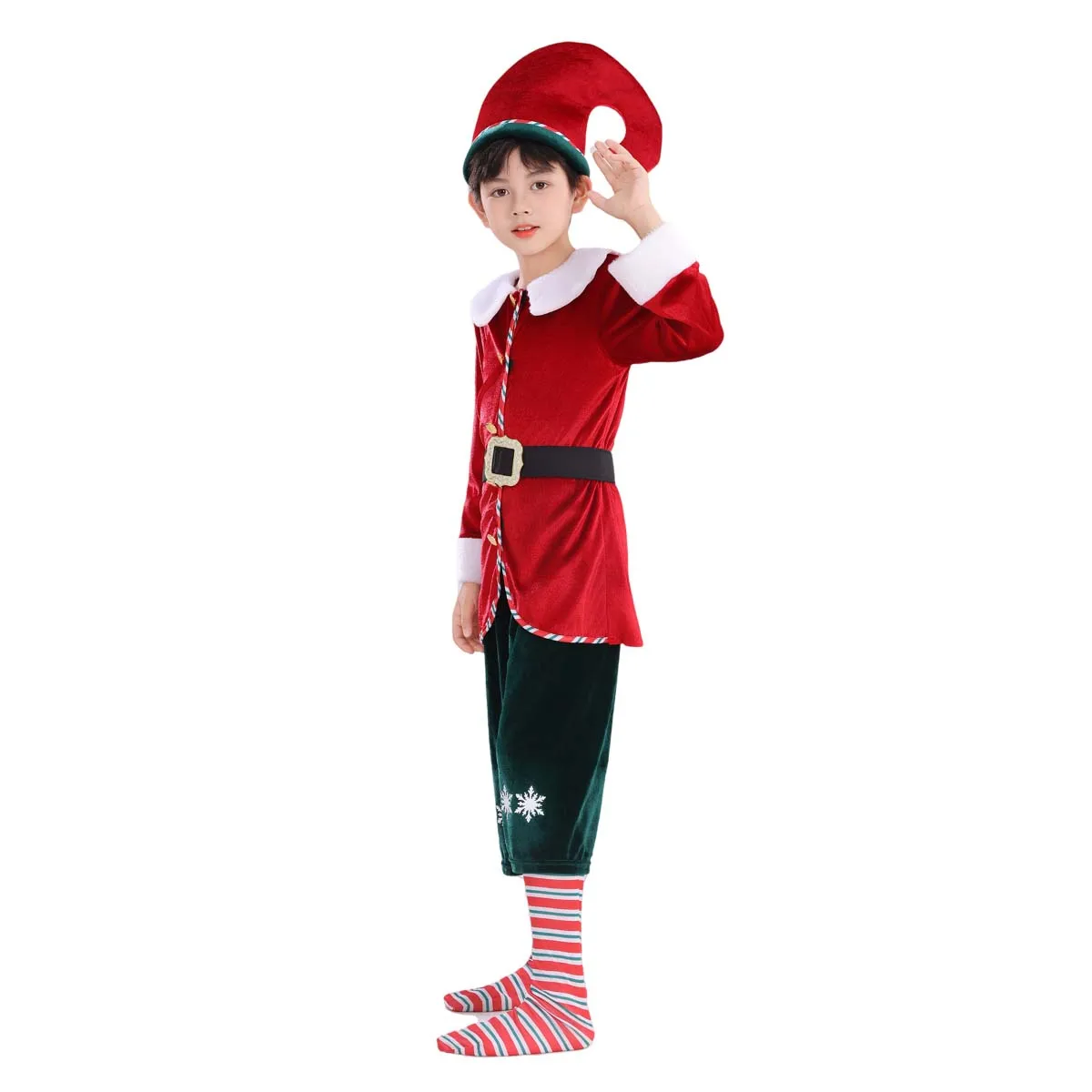 2025 Festive Cosplay Performance Kid Christmas Elf Costume for Boys Girls