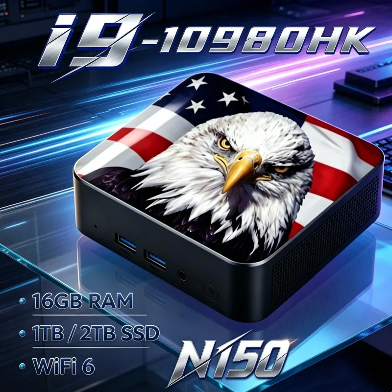 最新のcore-i9-10980hk-n150-usパターンミニpc、wifi6、bt52、デュアルギガビットポート、4kマルチディスプレイ対応コンパクトホスト