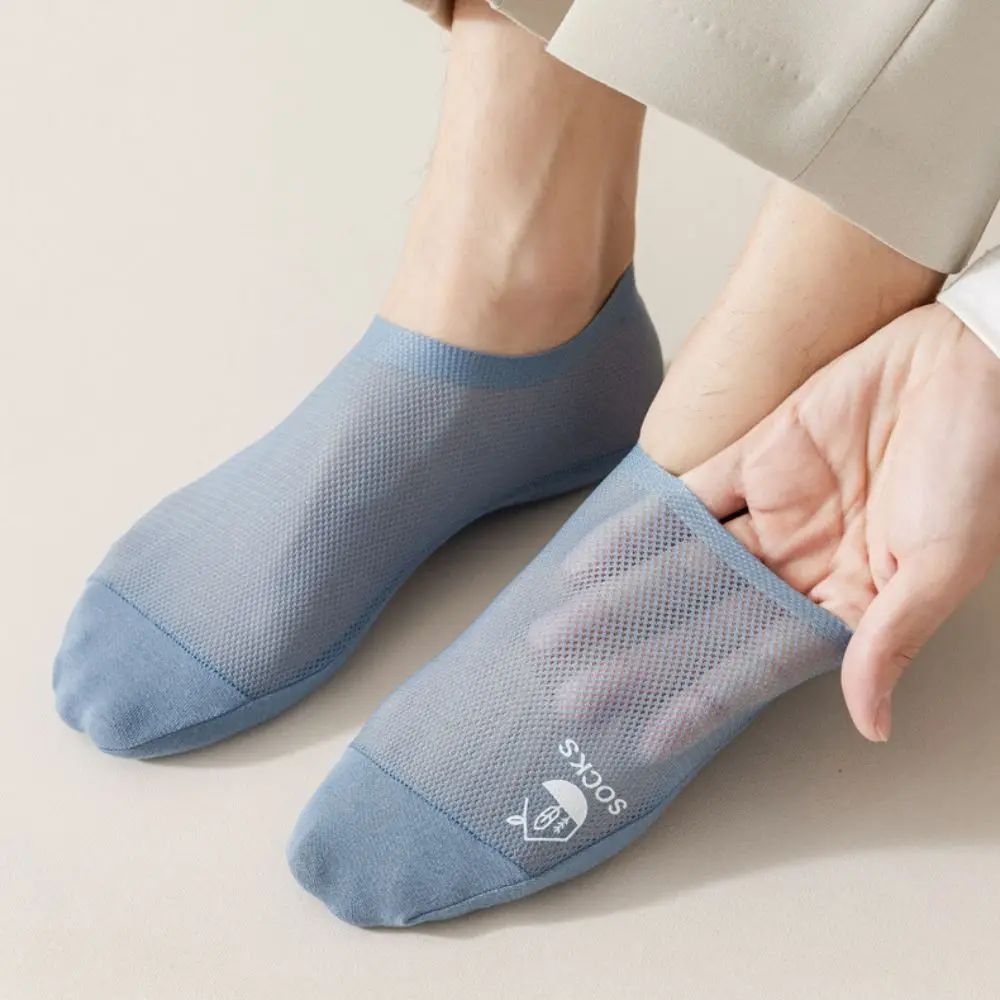 Cotton Men Mesh Boat Socks High Quality Elastic Thin No Show Socks Non-Slip Breathable Invisible Short Socks Outdoor