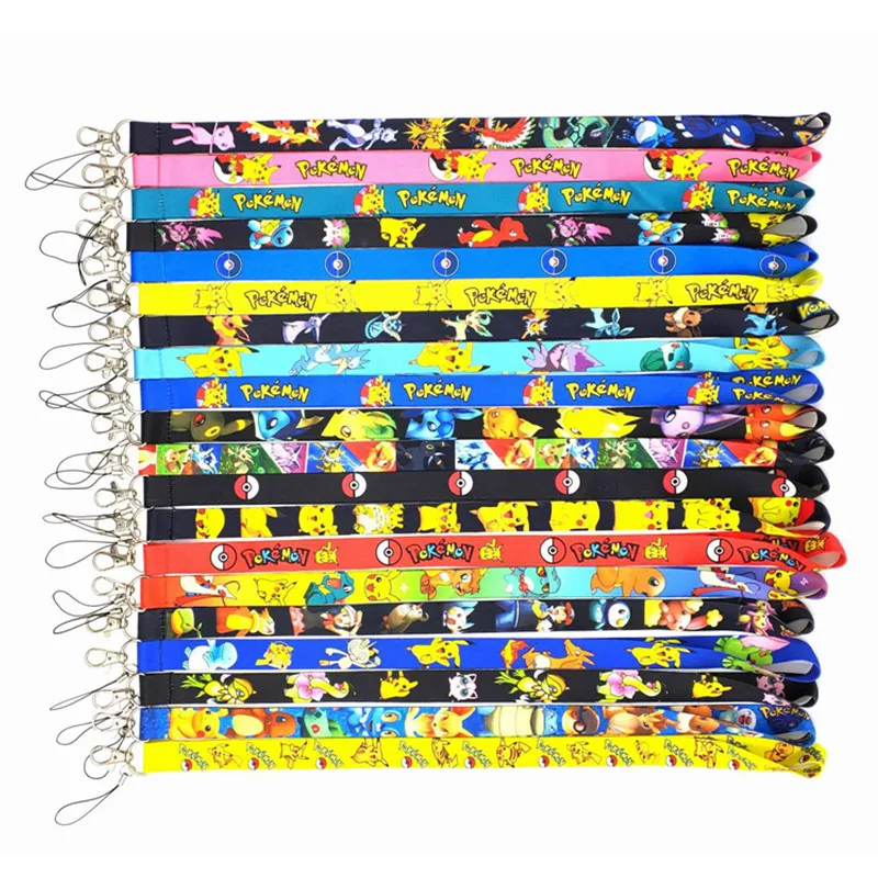 10Pcs Potdemiel Pikachu Mobile Phone Lanyard For ID Card Gym USB Badge Holder Car Key Cartoon Neck Wrist Band Anti-lost Strap