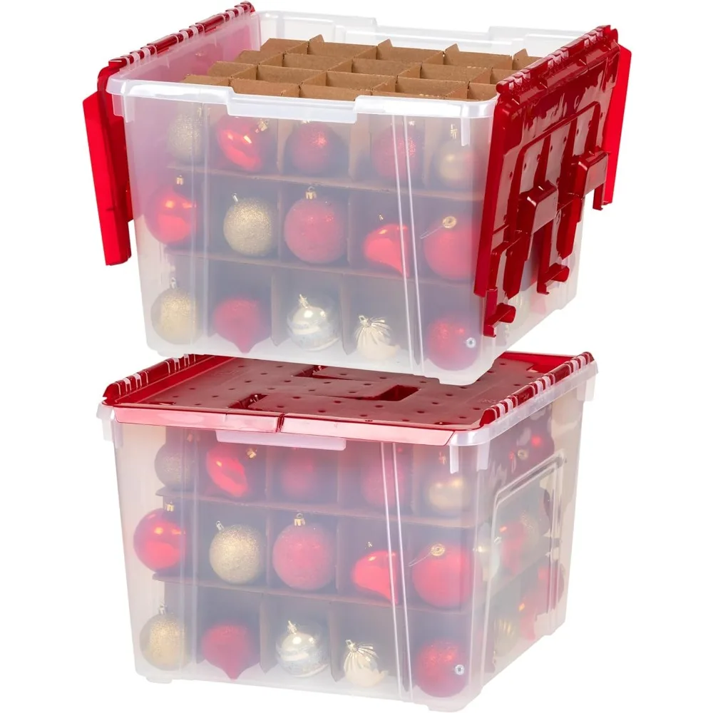 

Ornament Storage Box with Attached Lid, Stores 75 Ornaments per Bin, 2-Pack, Stackable Durable Christmas Storage Organization