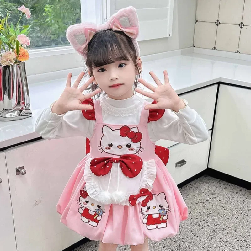 Sanrio Hello Kitty Princess Dress Cartoon Anime Girls Bow Cute Lolita Skirt Kids Festival Cosplay Costume Birthday Gift Party