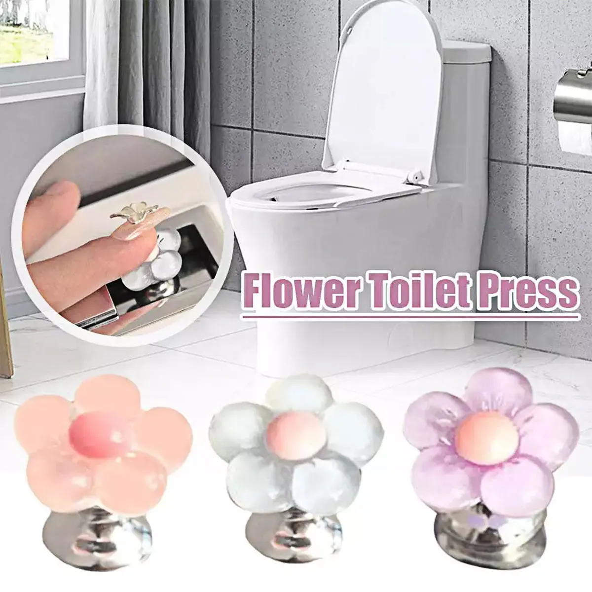 Flower Shape Toilet Presser Self-Adhesive Toilet Press Button Nail Protector Toilet Lid Handle Tank Flush Button