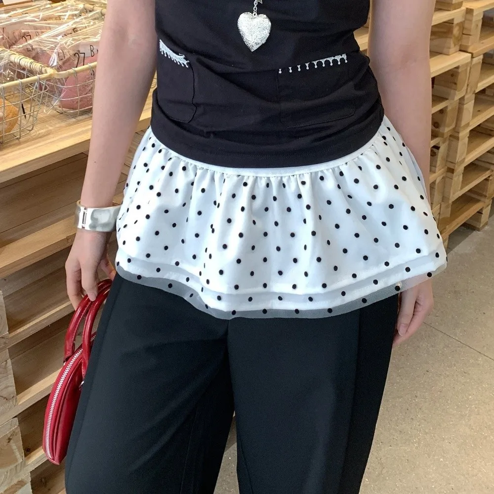

Chic Polka Dot Pattern Hip Cover Skirt Layered Design Versatile Butt Curtain Half Skirt Women's Wear