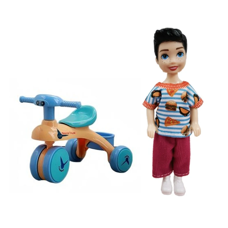 Simulationsfahrrad Künstliches Balancefahrzeug 5,5 Zoll Puppe mit Modischer Kleidung und Schuhen Mini-Laufmodell Spielzeug