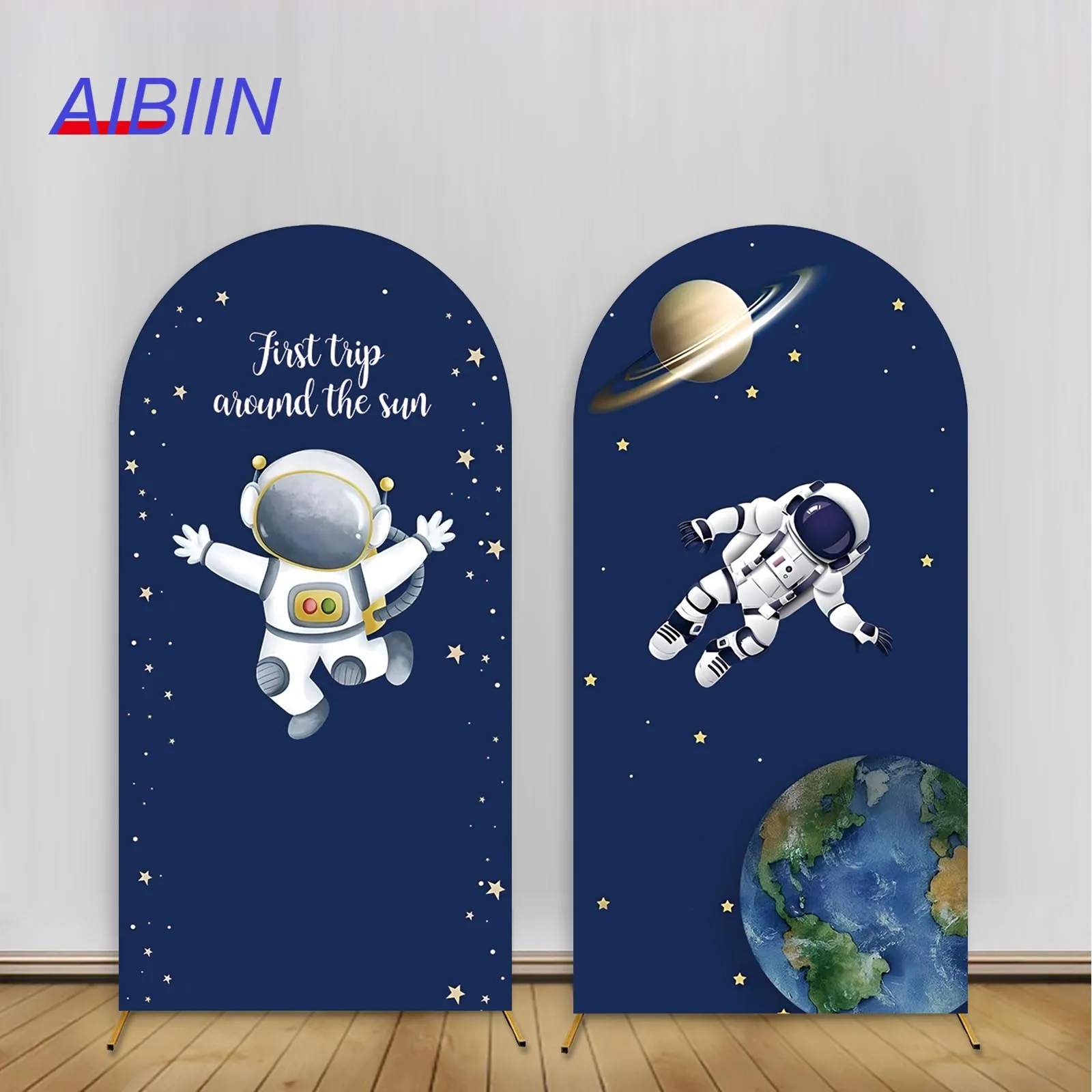 

First Trip Around The Sun Arch Backdrop Cover Stars Dark Blue Outer Space Astronaut 1 Year Boy Birthday Baby Shower Party Decor