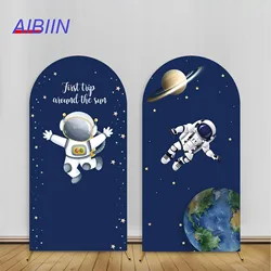 First Trip Around The Sun Arch Backdrop Cover Stars Dark Blue Outer Space Astronaut 1 Year Boy Birthday Baby Shower Party Decor