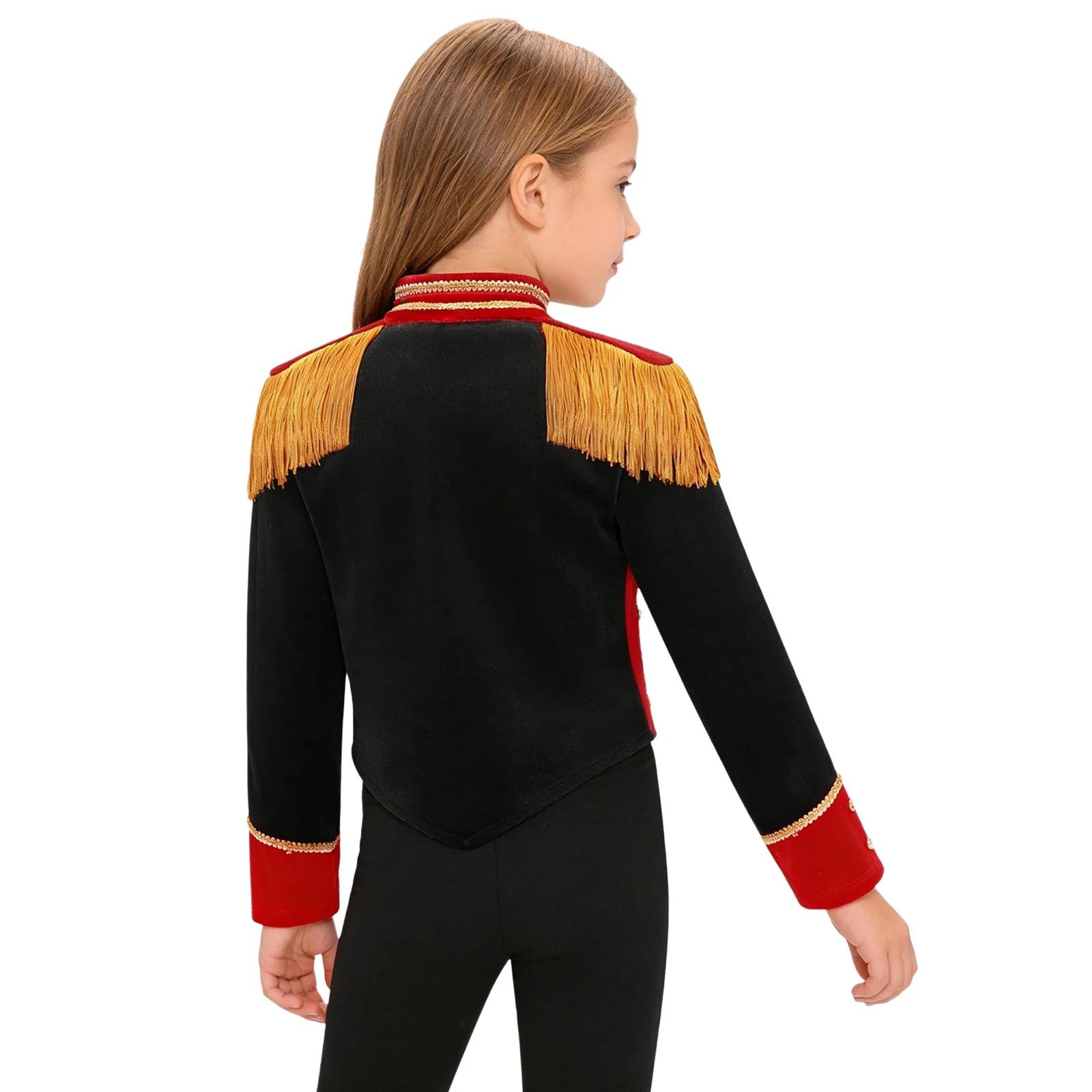 Kid Girls Halloween Circus Ringmaster Costume Drum Marching Band Honor Guard Major Jacket Long Sleeve Fringe Tassel Epaulet Coat