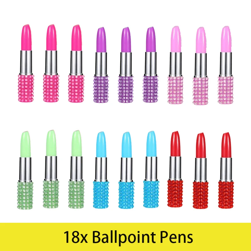 

18pcs Noelty Stationery Ballpoint Pen Simulation Modeling Lipstick Pens Stationery School Office Write Ballpoint Pen