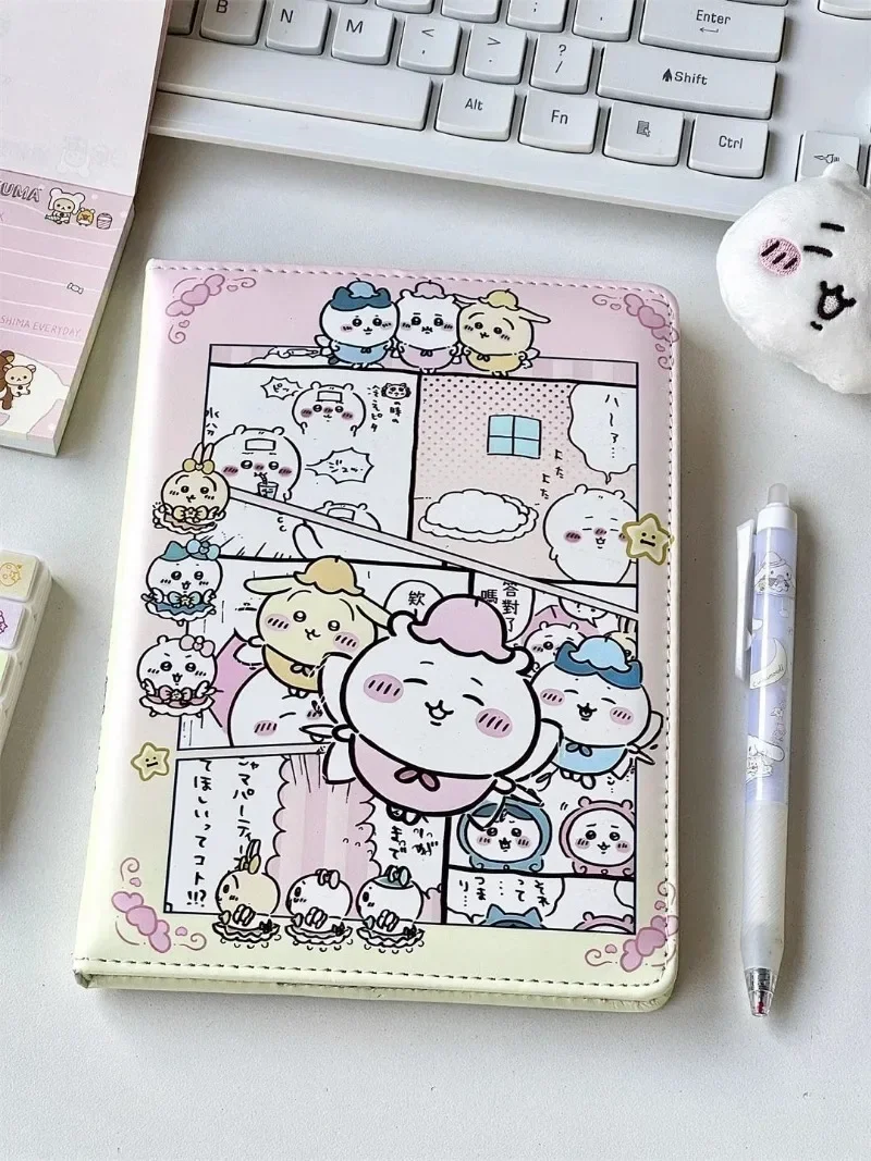 Chiikawa MINISO Anime Kawaii Ins moda A5 cuaderno de cuero lindo dibujos animados páginas de colores libro de contabilidad de mano engrosado regalos para estudiantes