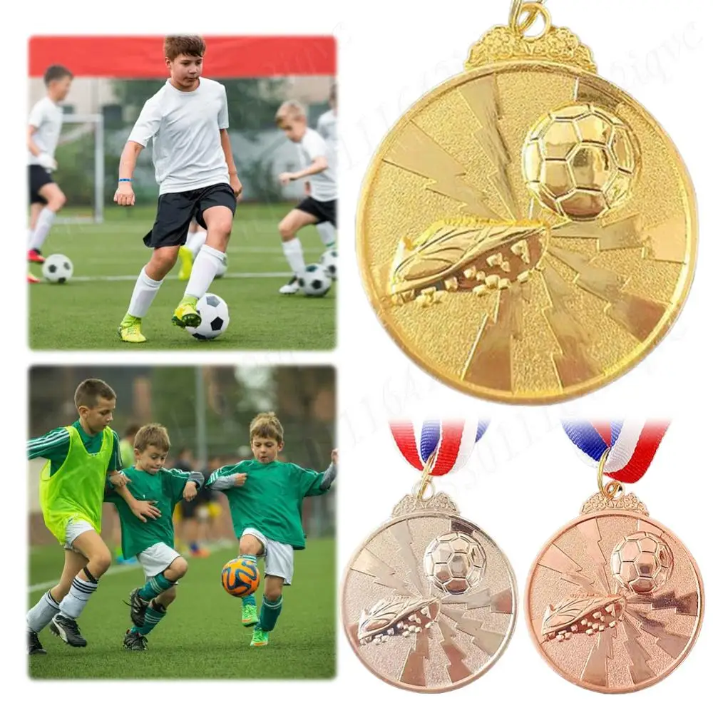 Soccer Medals Gold Silver Bronze Award Medals with Neck Ribbon Zinc Alloy Football Medals Sports Medals for Party Favors