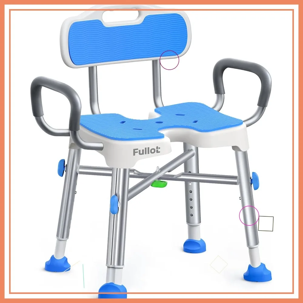 

Ergonomic H-Shaped Shower Chair for Elderly and Disabled, Adjustable Heavy Duty Stool with Padded Back & Arms