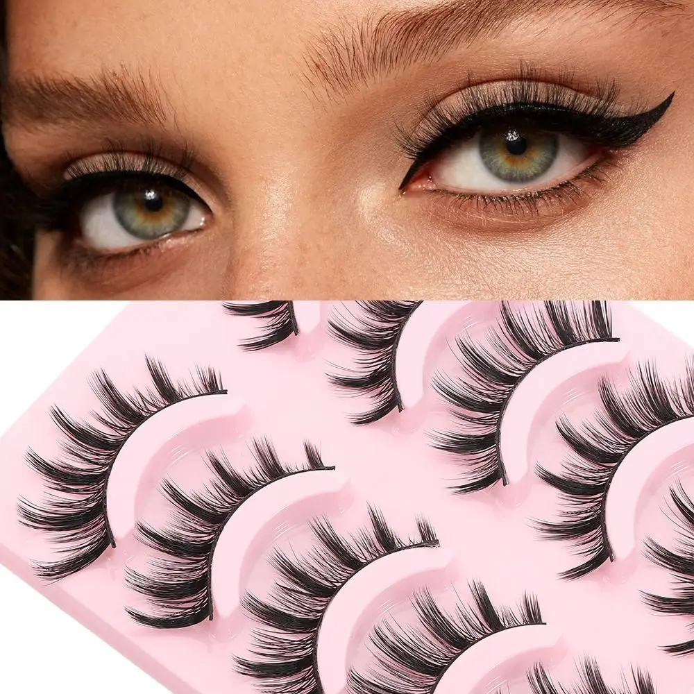 5 pairs Hot Wispy Manga Lashes Flared Soft Faux Mink Lashes Spike Anime Fake Eyelashes Women