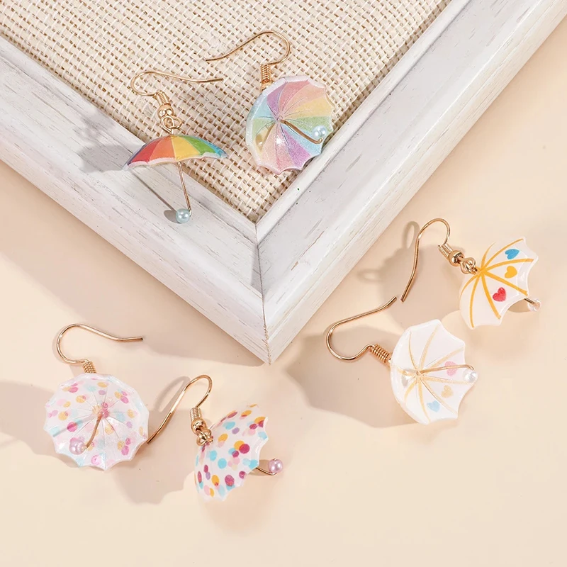 Colorful Umbrella Drop Earrings Colored Umbrella Korean Dangle Earring For Women Girls Funny Pendant Jewelry Accessories