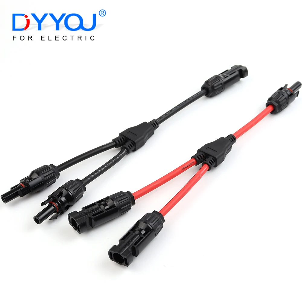 Power Solar Connectors 30A Y-Branch Cable, Solar Cable Parallel Adaptor in Pair for Solar Panel 1*M/FF+1*F/MM black red Power