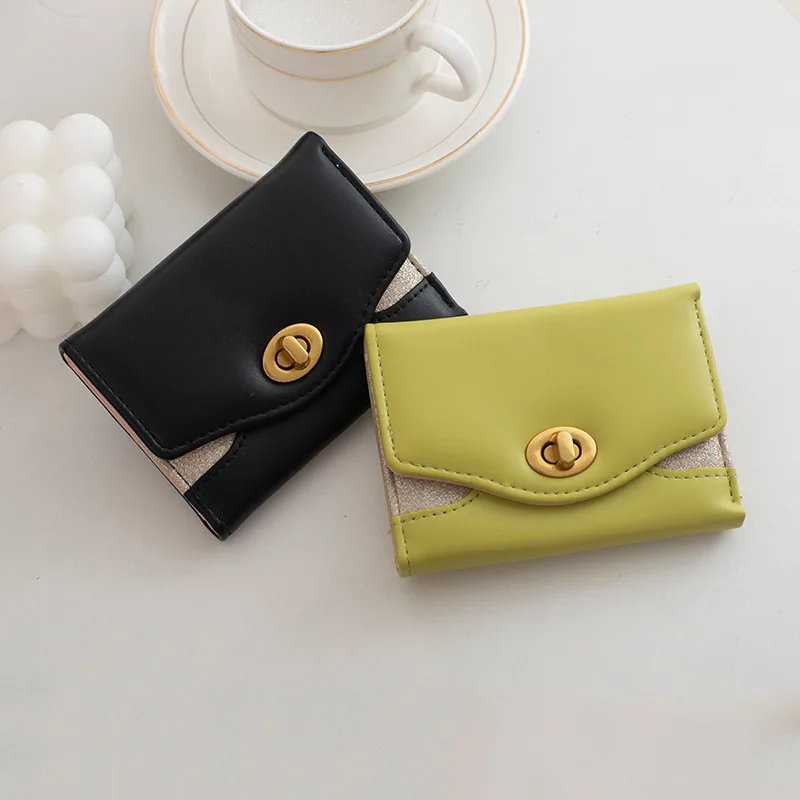 New Short Wallet Trifold Women's Card Holder Wallet Niche Ins Style Solid Color Short ID Holders Purse Student Coin Wallet
