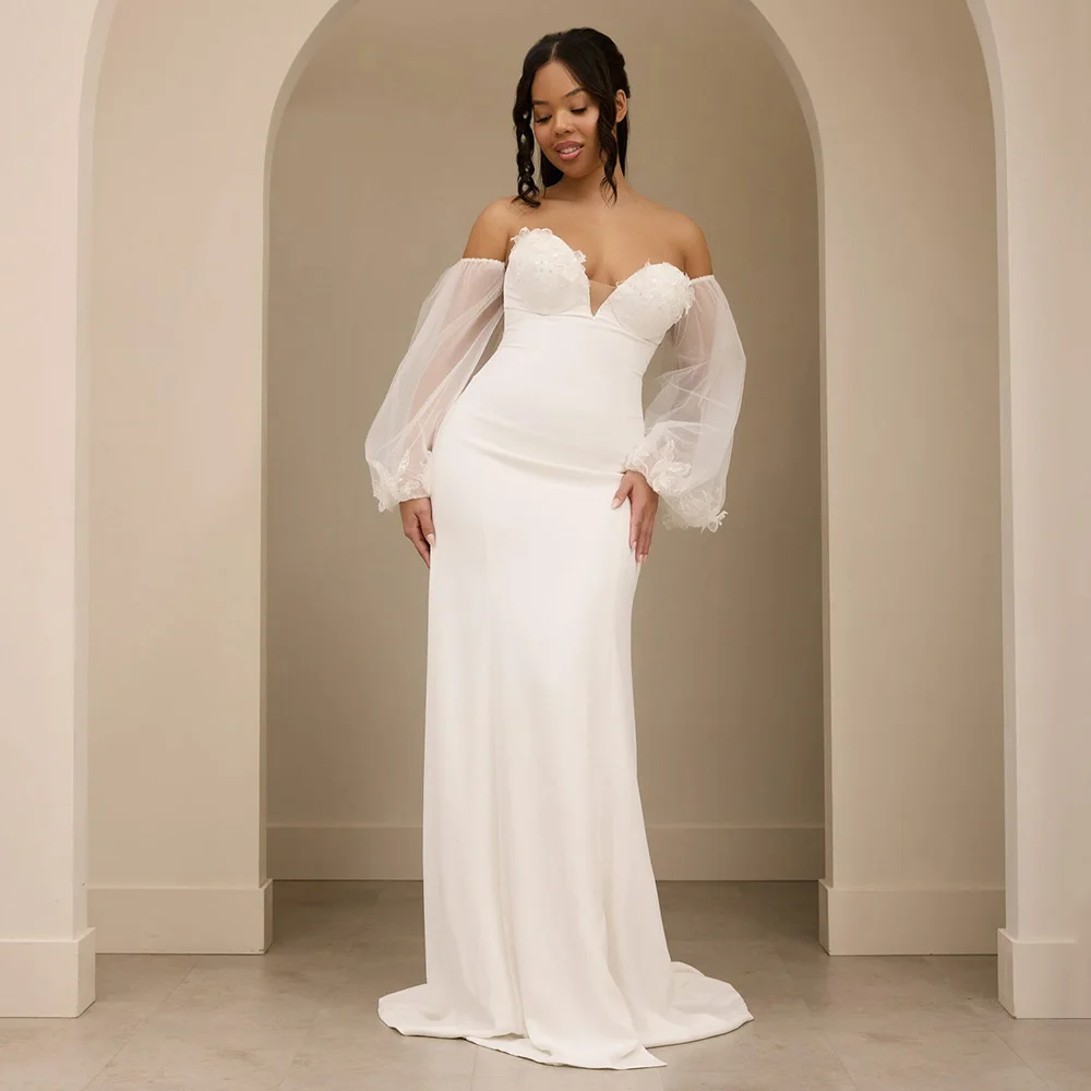 

Plus Size Wedding Dresses Women Mermaid Puff Sleeve Off Shoulder Bridal Dress Vestido De Novia Long Wedding Gowns Customized