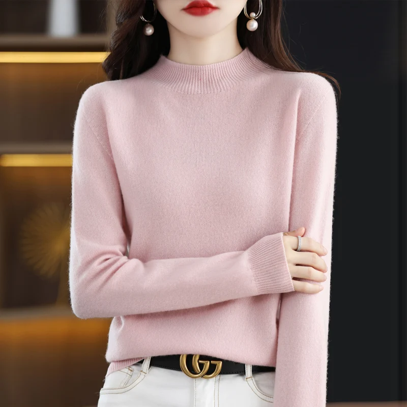 Autumn Winter 100% Merino Wool Cashmere Sweater Women Knitted Sweater Turtleneck Long Sleeve Pullovers Warm Jumper Tops