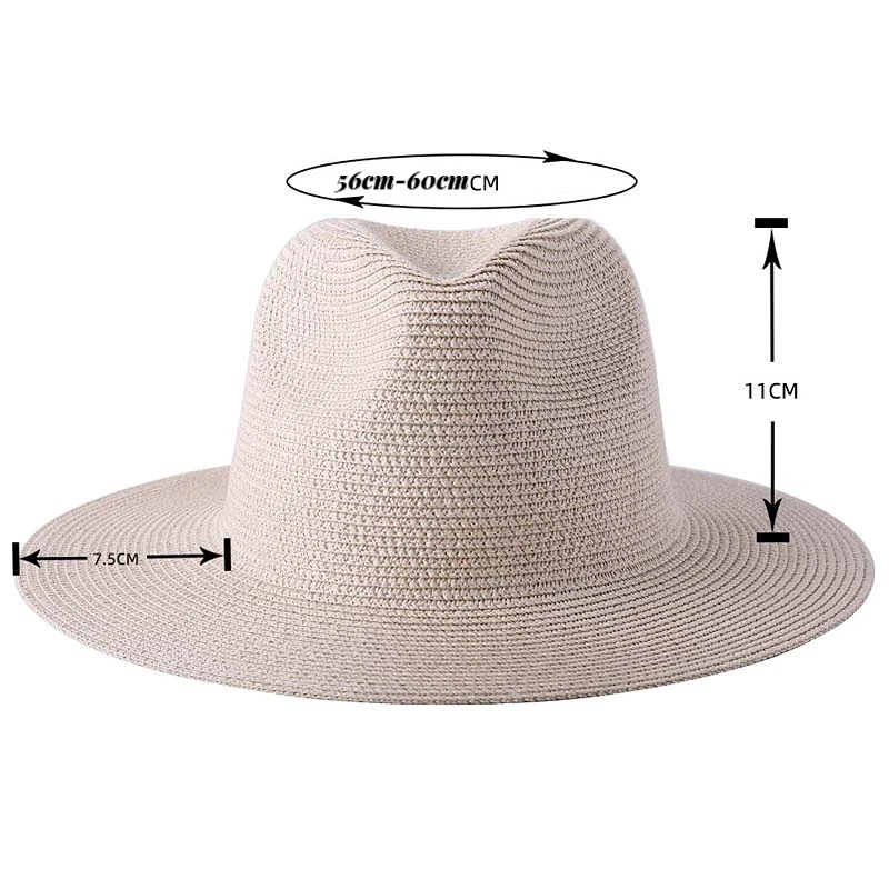 Sombrero de paja de Panamá Natural para hombre y mujer, sombrero de ala ancha con protección UV para playa, venta al por mayor, talla grande 56-58,