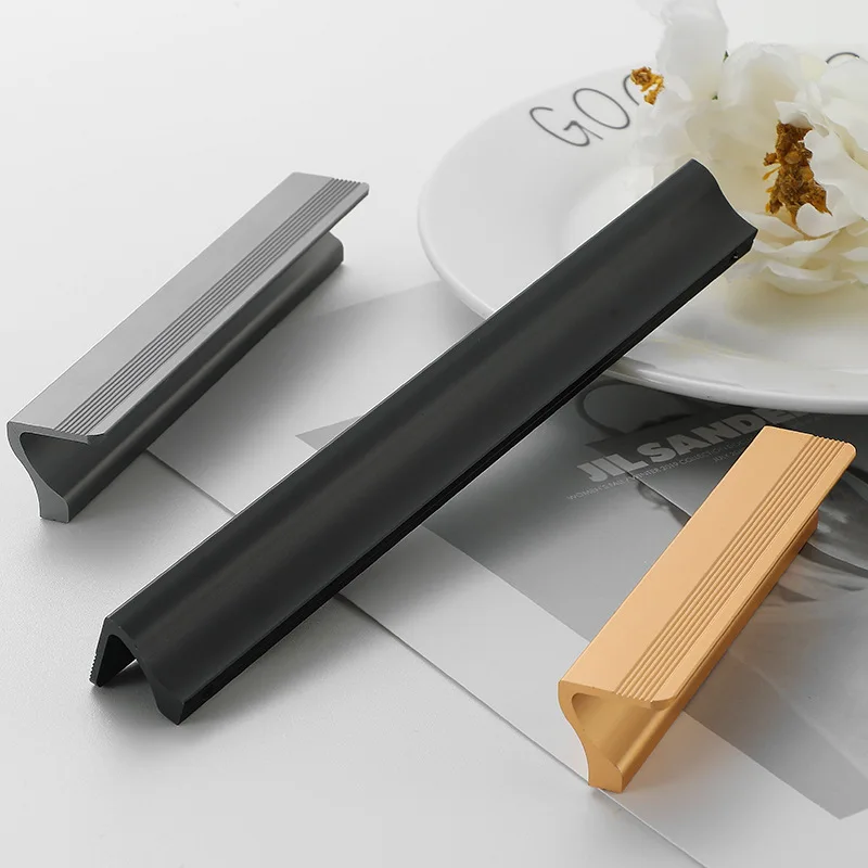 Aluminum Wardrobe Extended Cabinet Door Handle Modern Simple Drawer Knob Black Gold Gray Furniture Handle Home Decoration